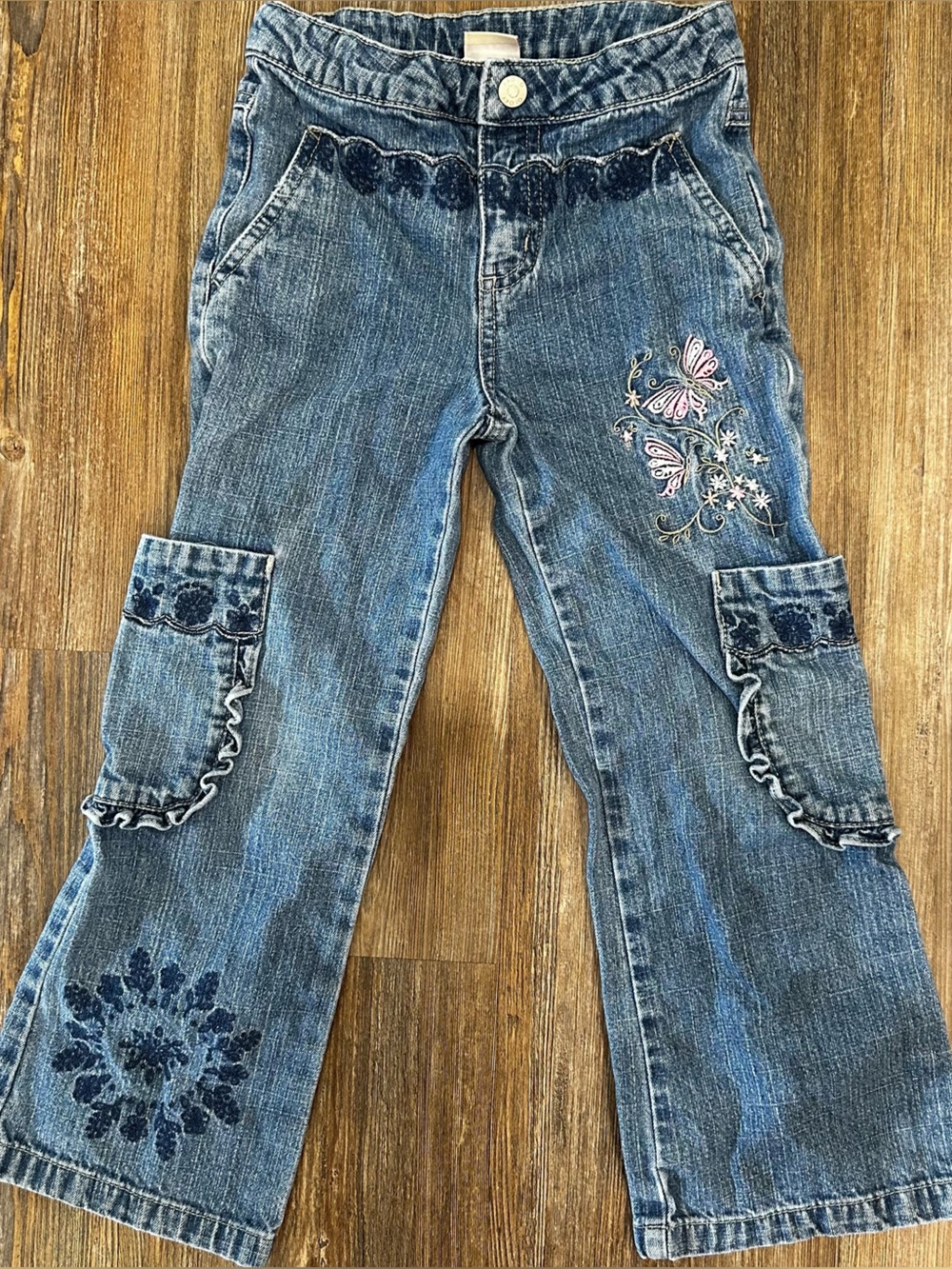 Vintage Y2K Faded Glory 100% Cotton Blue Denim Jeans Girls 5 Fairy-core Floral